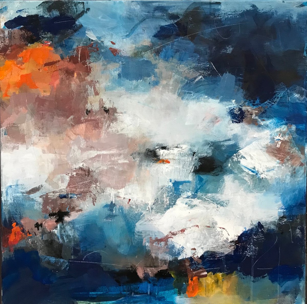 Abstract Landscape Acrylic Painting By Angela Dierks, 31 X 31, Out Of The Blue, Original Artwork