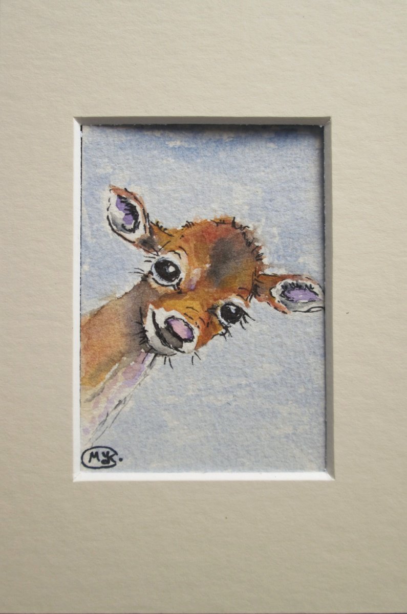 Fawn Deer Mounted Miniature original painting by MARJANSART