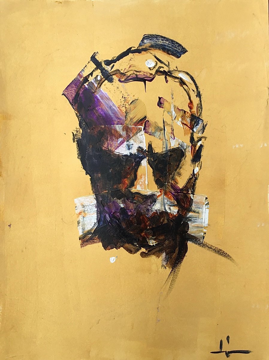 Expressive Portrait Acrylic Painting By Dominique Deve, 11 X 17, En Personne, Original Artwork