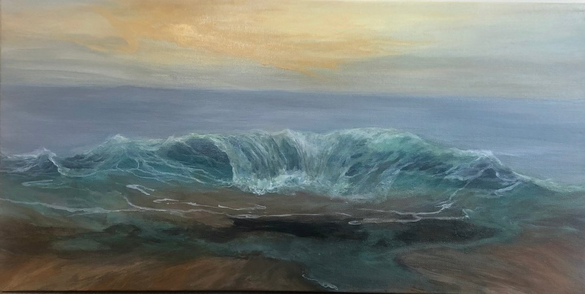 Impressionistic Landscape Acrylic Painting By Tamara Bettencourt, 24 X 12", Evening Glow, Original Artwork