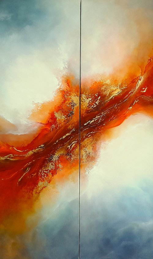 COSMIC FLOW (Extra large diptych oil painting) by Gillian Luff