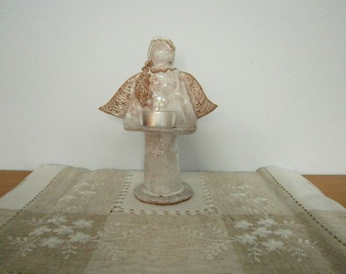 Ceramic angel - candlestick by Emília Urbaníková