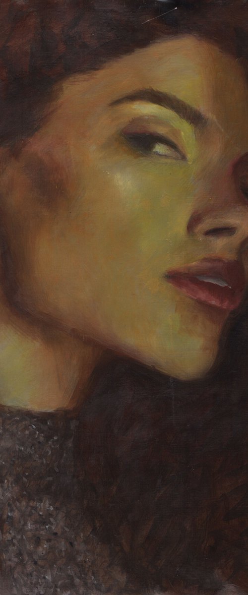 beautiful fashion model in oil paint on paper by Renske Karlien Hercules