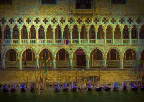 The Doge's Palace and Gondolas by Martin  Fry