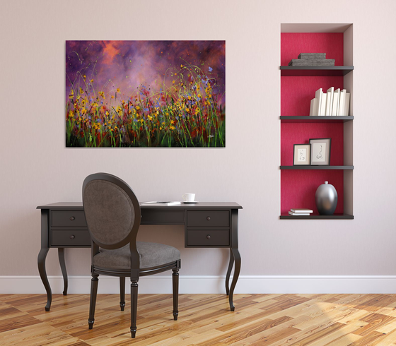 "Hypnotic Run" - Large original abstract floral painting