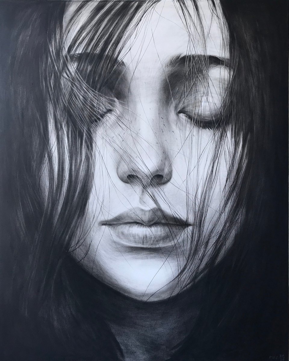 Photorealistic Portrait Oil Painting By Marina Popkova-Sologub, 31 X 39", Dreamer, Original Artwork