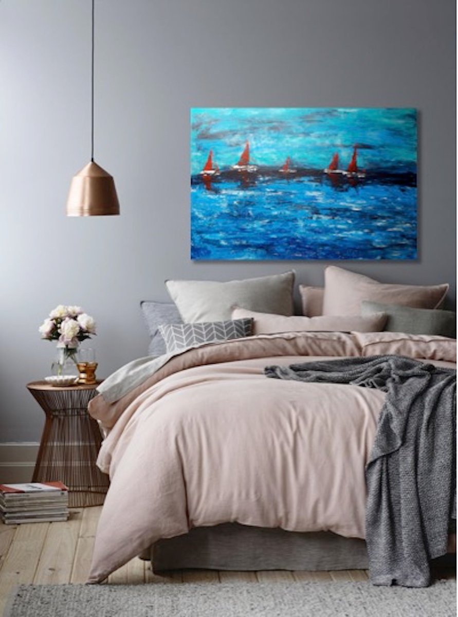 Sailing through a Blue World original acrylic painting by Elena Parau, 60x90x2 cm (2021) by Elena Parau