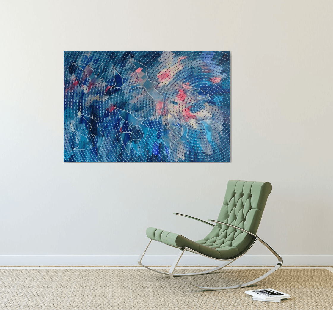 Flying Hearts Blues 8x8 original acrylic high gloss painting — Carla Bank