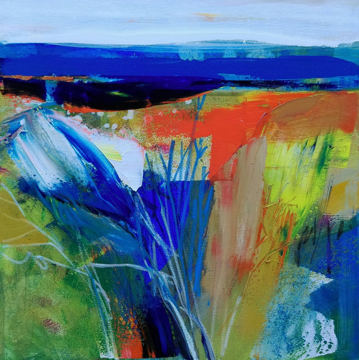 Expressive Abstract Oil Painting By Victoria Cozmolici, 20 X 20", Landscape, Original Artwork