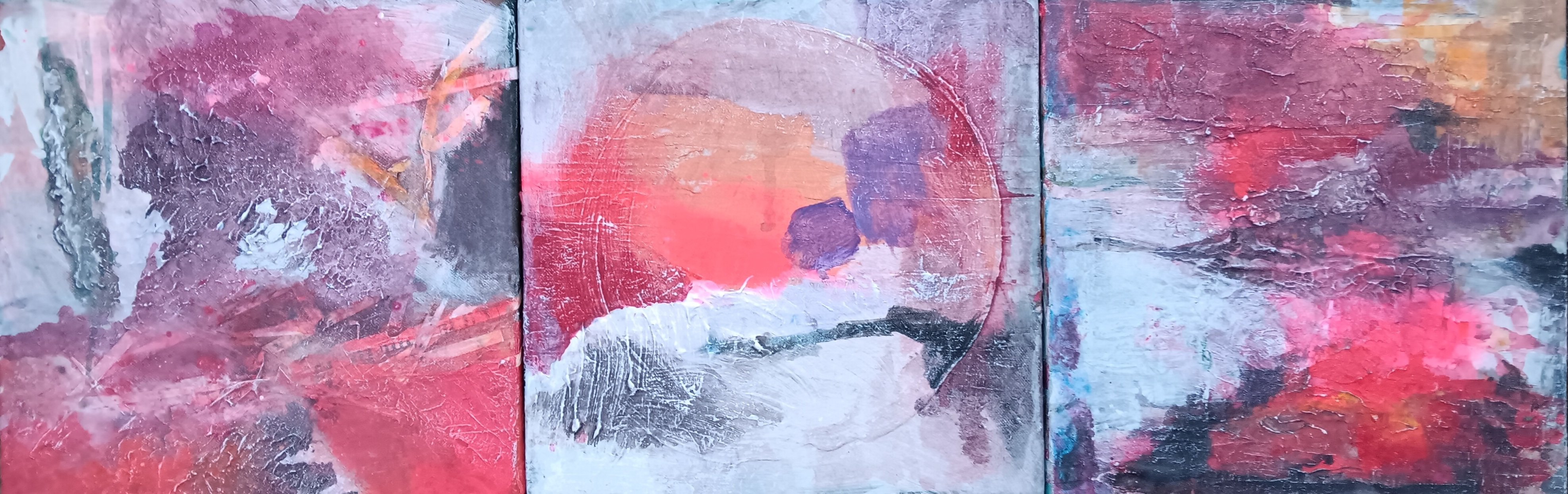 Abstract Acrylic Painting By Tanja Rosner, 12 X 12", Red Landscape, Original Artwork