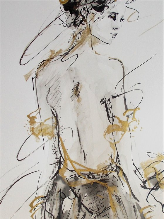 Woman  ink drawing series-Figurative drawing on paper