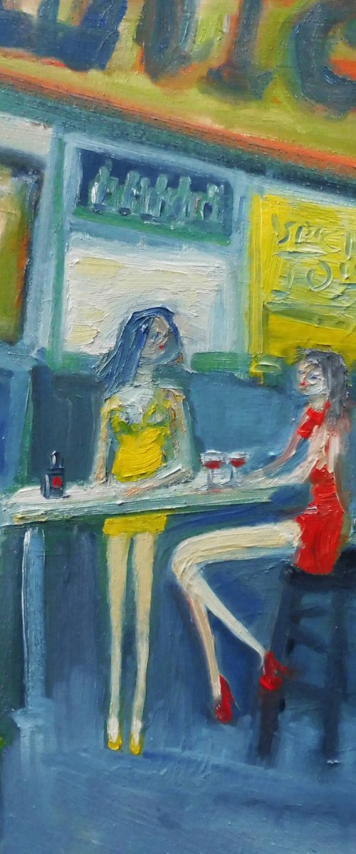 GIRLS CAFE MADEIRA OLD TOWN. Original Oil Figurative Painting. by Tim Taylor