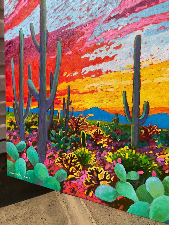 Colourful desert. Sunset