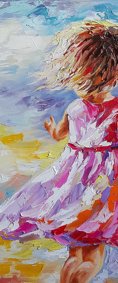 Good memories - childhood, child, oil painting, girl, little girl, happy childhood, children by Anastasia Kozorez