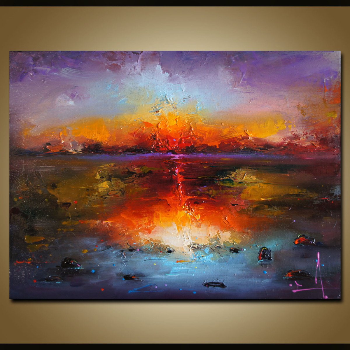 Expressive Landscape Oil Painting By Stanislav Lazarov, 16 X 12", Sunset Vibes, Original Artwork