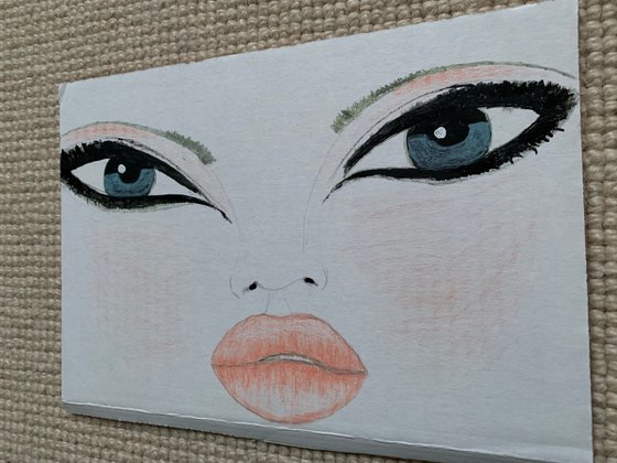 Acrylic Painting Of Beautiful Face Original Art Big Eyes People Portrait Home Decor Wall Art