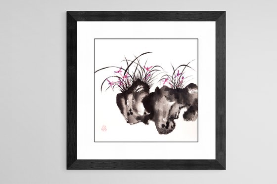 Wild purple orchids - Oriental Chinese Ink Painting