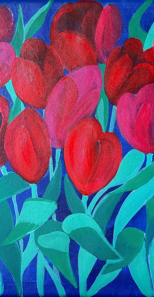 Tulips at night by Alexandra Dobreikin