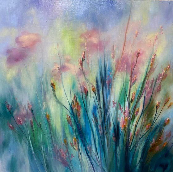 Silk summer. Summer painting with flowers.