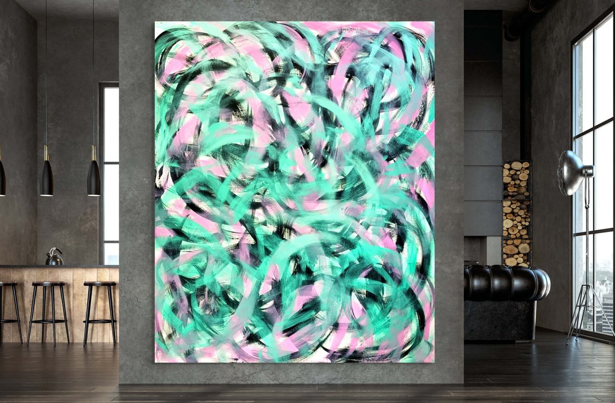 Organic Abstract Acrylic Painting By Estelle Asmodelle, 63 X 77, Circular Evolution, Original Artwork