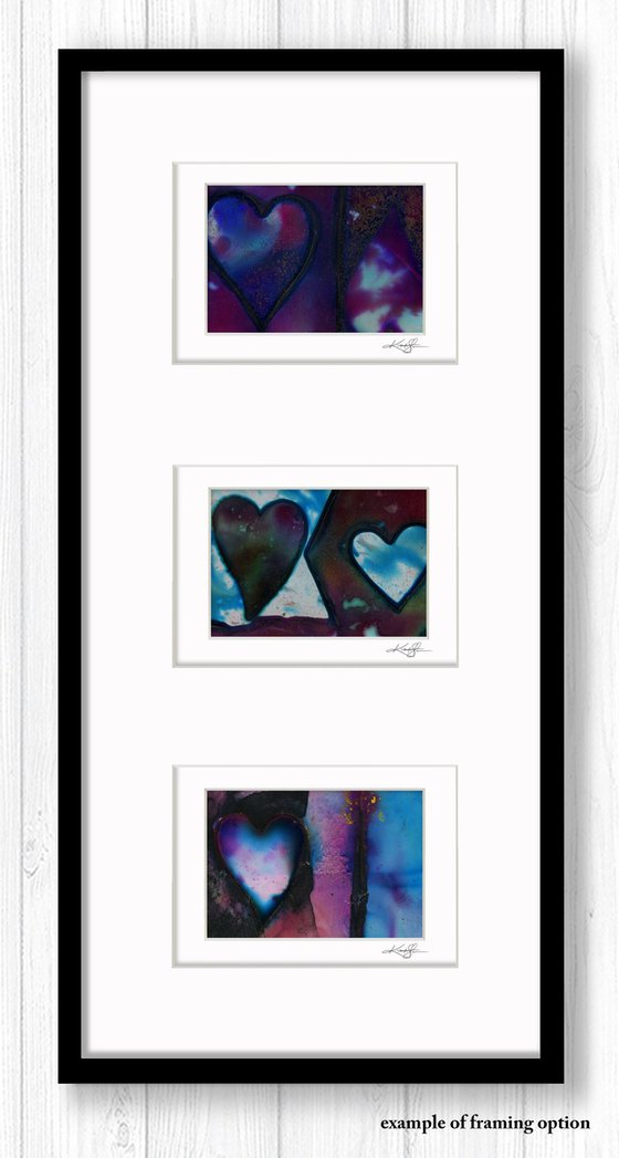 Heart Collection 21 - 3 Small Matted paintings by Kathy Morton