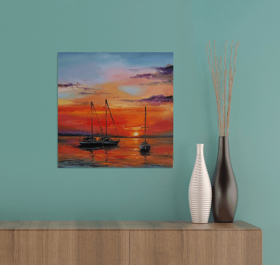 Sailing boats at sunset