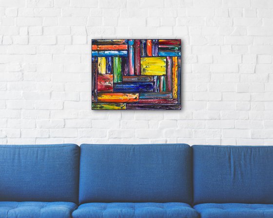 "Mini Technicolor" - Original PMS Abstract Textured Oil Painting on Canvas, 20 x 16 inches