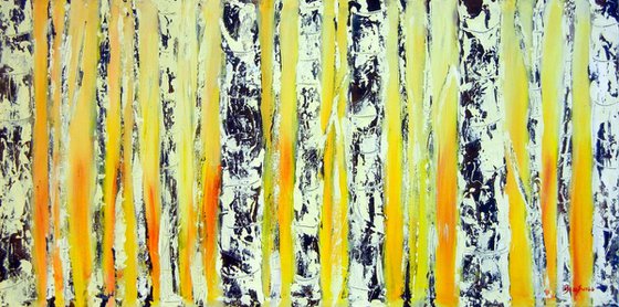 Yellow Birch Trees Abstract - 48x24