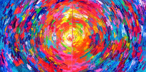 Rounded Gypsy Skirt - Diptych - 200x100 cm - XXXL Large Modern Abstract Big Painting - Ready to Hang, Office, Hotel and Restaurant Wall Decoration