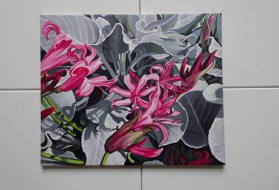 Floral Painting Nerines a And Senecio