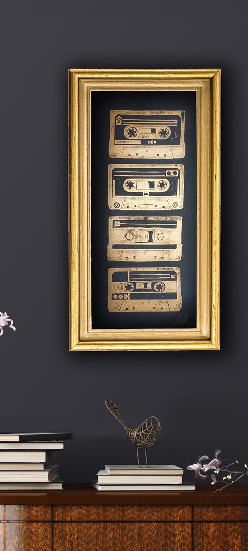 Rock and roll gold #1  (cassette tapes, retro music, 70's, 80's rock culture) by Carolynne Coulson