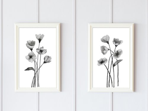 Flowers Ink Painting - Set of 2 by Julia Gogol