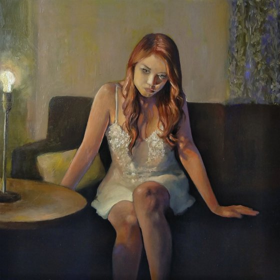 Sleepy 52x52cm ,oil/canvas, impressionistic figure