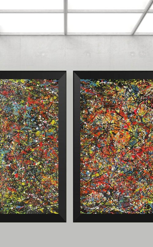 Dark and Luminous Pathways - Diptych Painting by Juan Jose Garay