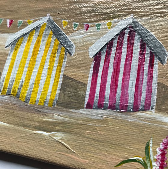 Stripey beach huts (diptych)