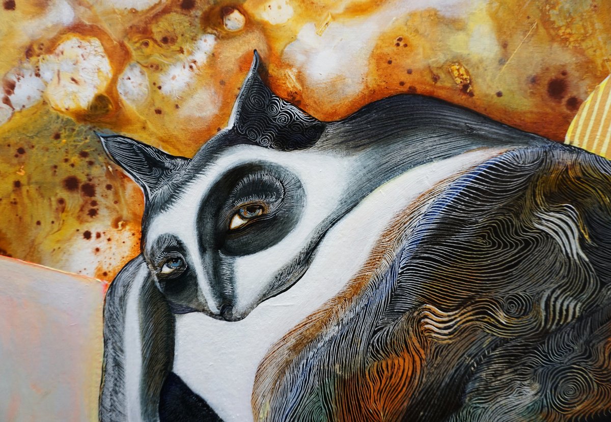 Organic Animal Acrylic Painting By Victor Tkachenko, 22 X 22", Calico Blues, Original Artwork