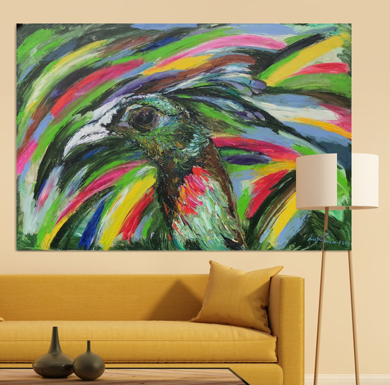 TROPICS. BIRD -  animal art, large size, original oil painting, interior art