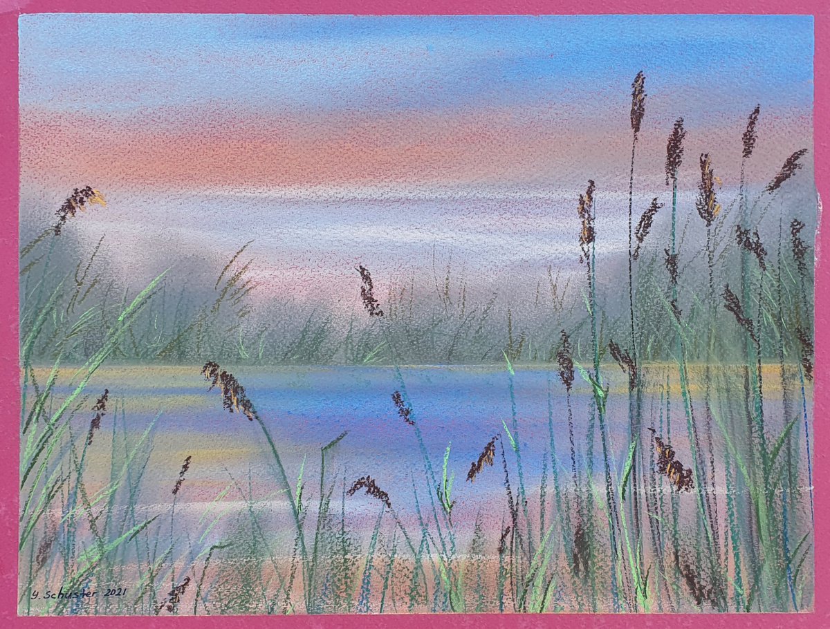 Impressionistic Landscape Pastel Drawing By Yulia Schuster, 13 X 9", Quiet Evening, Original Artwork