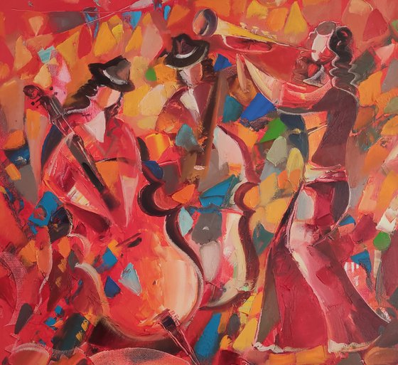 Musical festival (70x60cm, oil/canvas, abstract art, ready to hang)