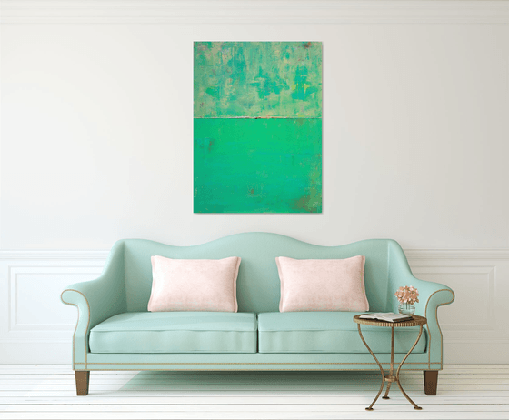 Teal Aqua Green Abstract with Red Lines