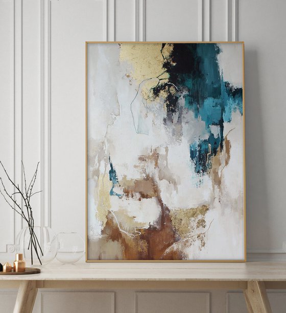 "Flux 2" Blue and gold abstract acrylic art