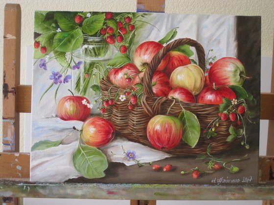 Still Life with Apples in a Rustic Basket