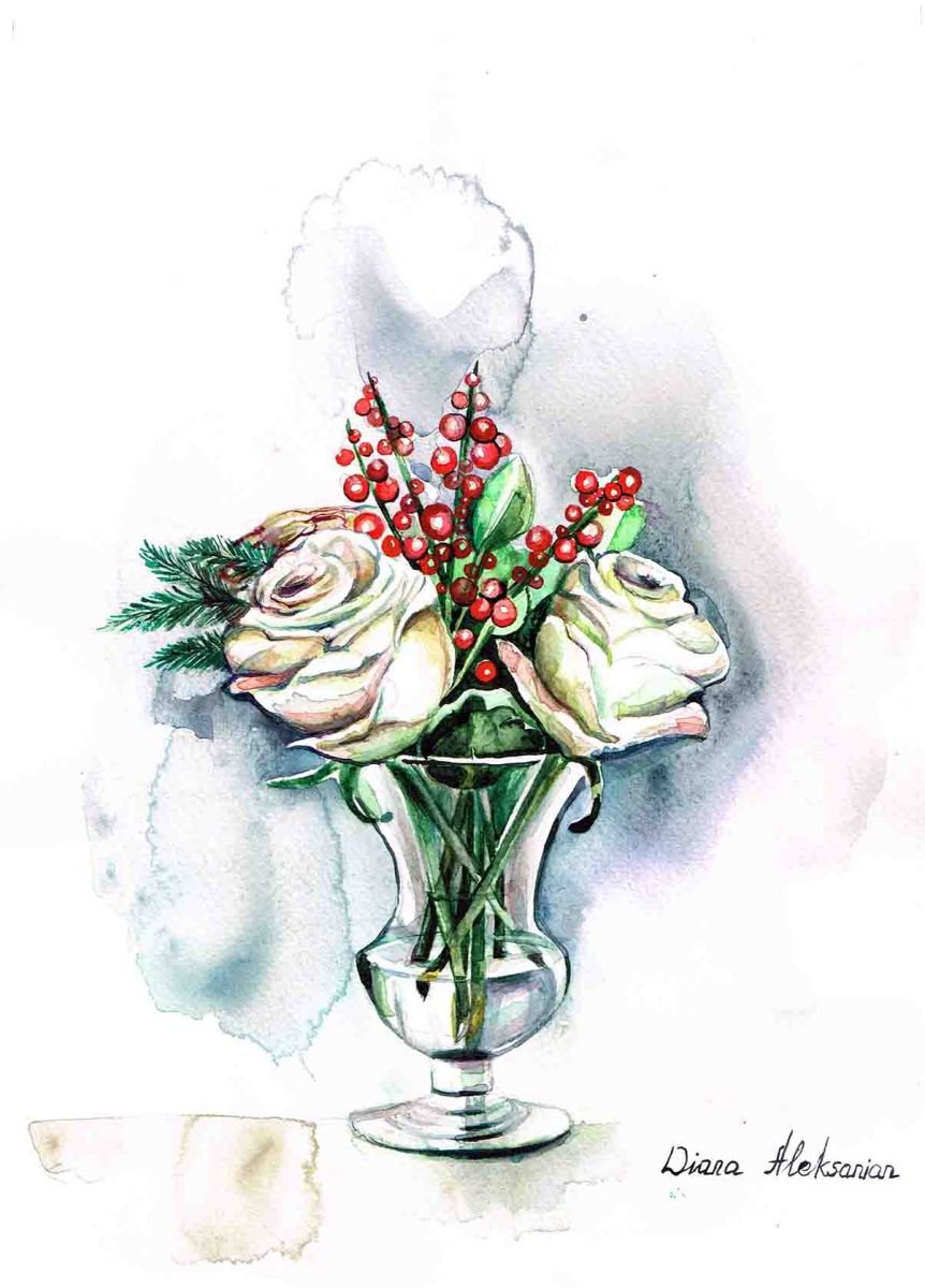 Still Life with White Roses by Diana Aleksanian