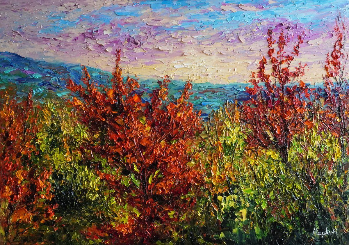 Impressionistic Landscape Oil Painting By Haykuhi Khachatryan, 28 X 20, Autumn Vibes, Original Artwork