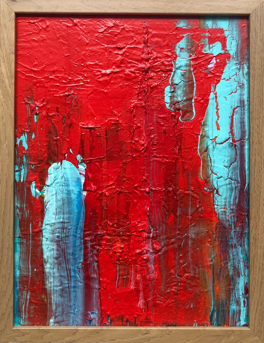 Organic Abstract Acrylic Painting By Viacheslav Zaykin, 13 X 17", Red Meditation, Original Artwork