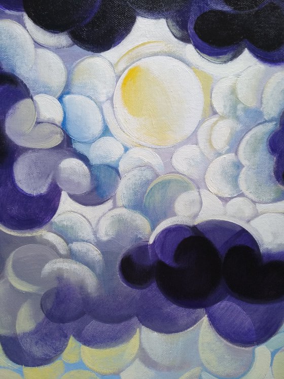 Full Moon (80x90cm, cubism, oil painting, ready to hang)