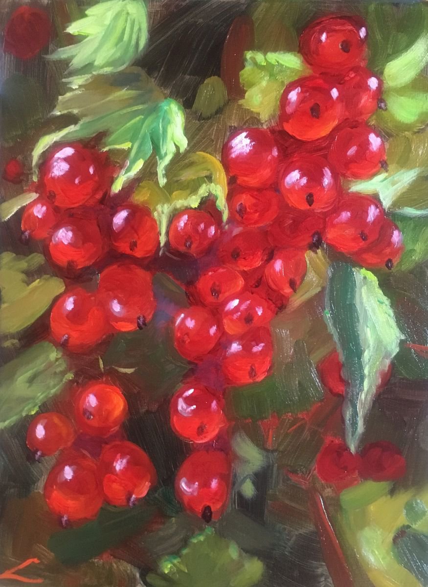Impressionistic Botanical Oil Painting By Elena Sokolova, 12 X 16, Redcurrant, Original Artwork