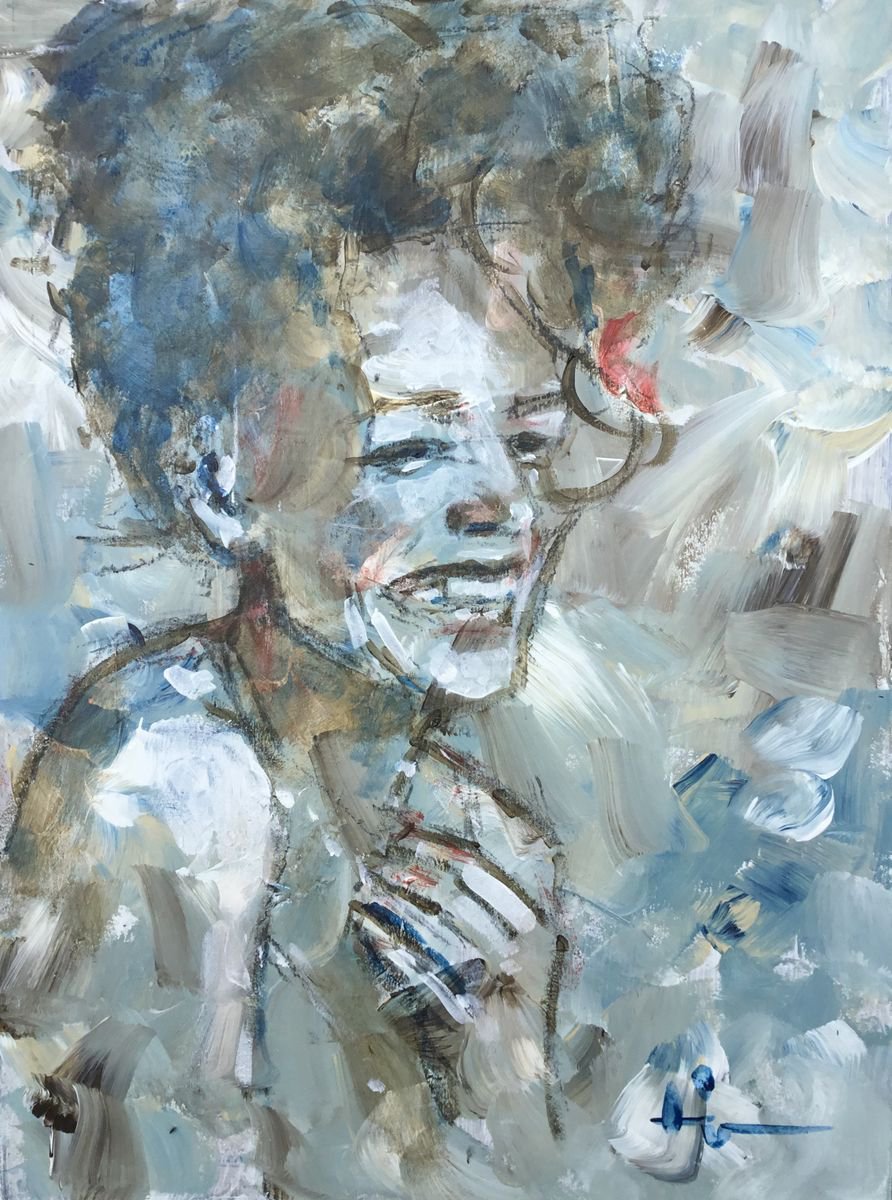 Expressive Portrait Acrylic Painting By Dominique Deve, 12 X 16, Laughter, Original Artwork