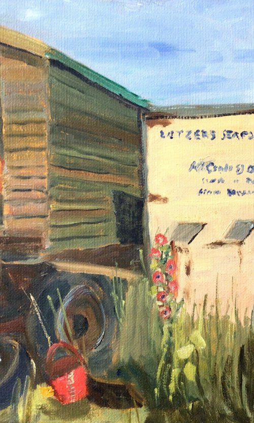 Old Sheds at Brancaster Staithes, Norfolk. An original oil painting. by Julian Lovegrove Art