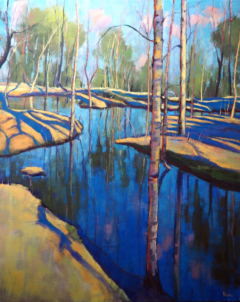 Impressionistic Landscape Oil Painting By Yuanyuan Liu, 31 X 39", Spring Landscape, Original Artwork